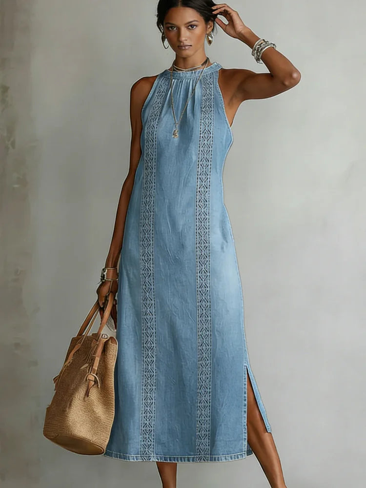 Julia™ | Sukienka dżinsowa z koronkowymi detalami w stylu retro