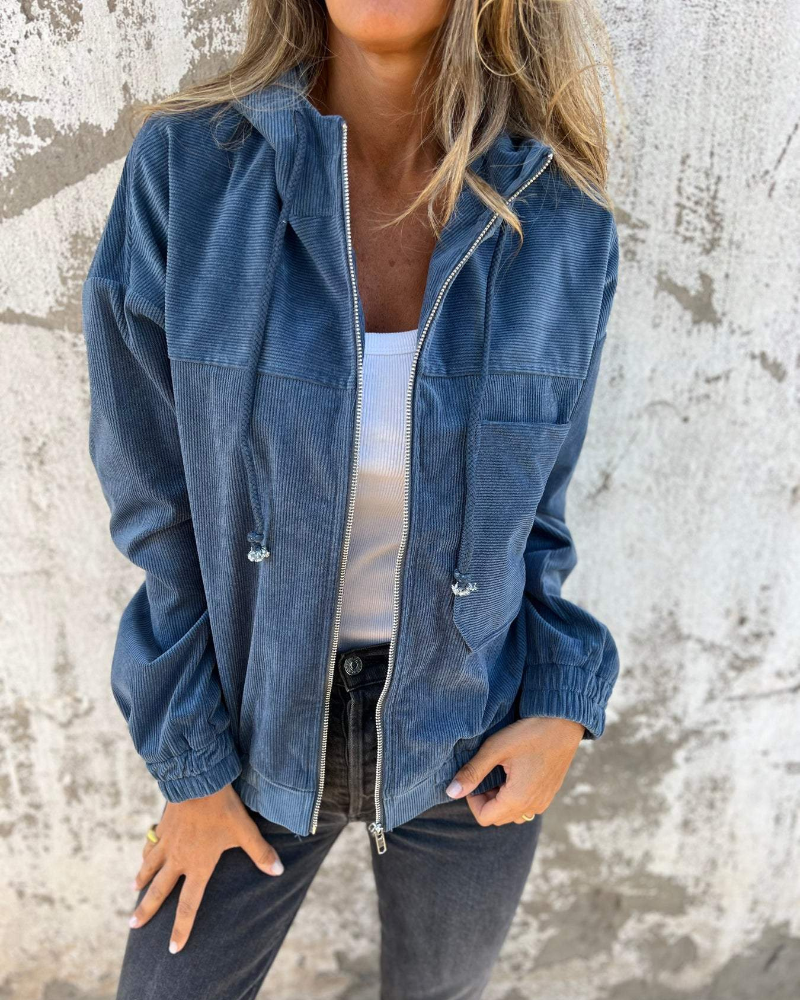 Ella™ | Giacca in corduroy con cappuccio e chiusura a zip