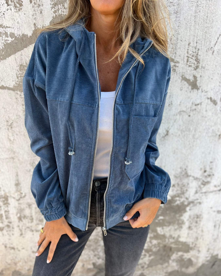 Ella™ | Giacca in corduroy con cappuccio e chiusura a zip