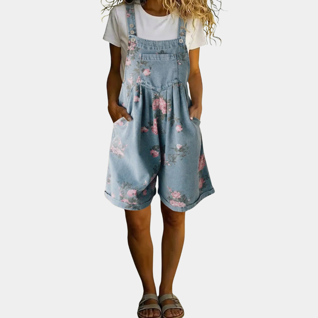 Judy™ | Kombinezon z denimu w kwiaty, vintage, prany