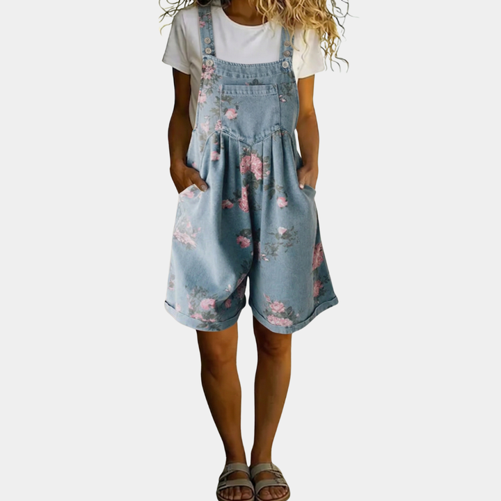 Judy™ | Kombinezon z denimu w kwiaty, vintage, prany