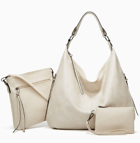 Miękka torebka hobo w stylu slouchy - zestaw 3-częściowy