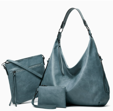 Miękka torebka hobo w stylu slouchy - zestaw 3-częściowy