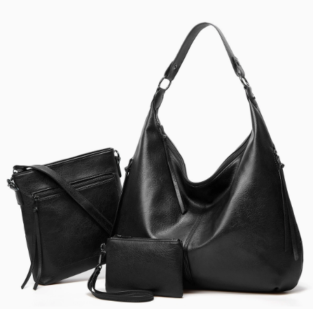 Miękka torebka hobo w stylu slouchy - zestaw 3-częściowy