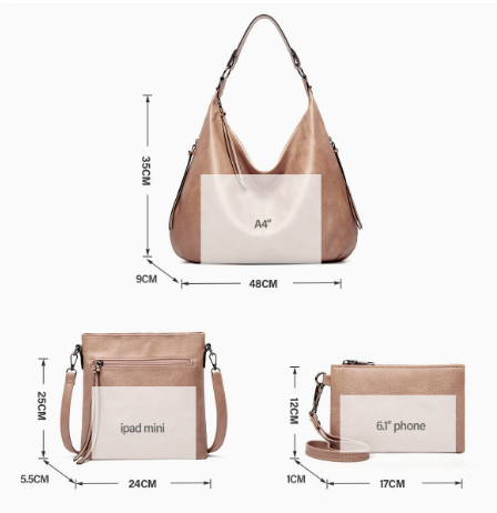 Miękka torebka hobo w stylu slouchy - zestaw 3-częściowy