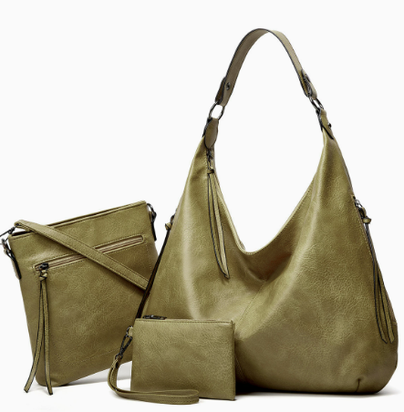 Miękka torebka hobo w stylu slouchy - zestaw 3-częściowy