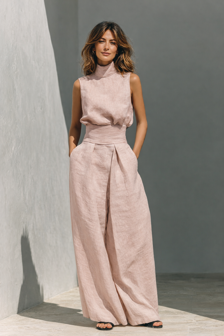 Maria - Minimalist Cotton and Linen Tank Top and Wide Leg Pants Set for Women