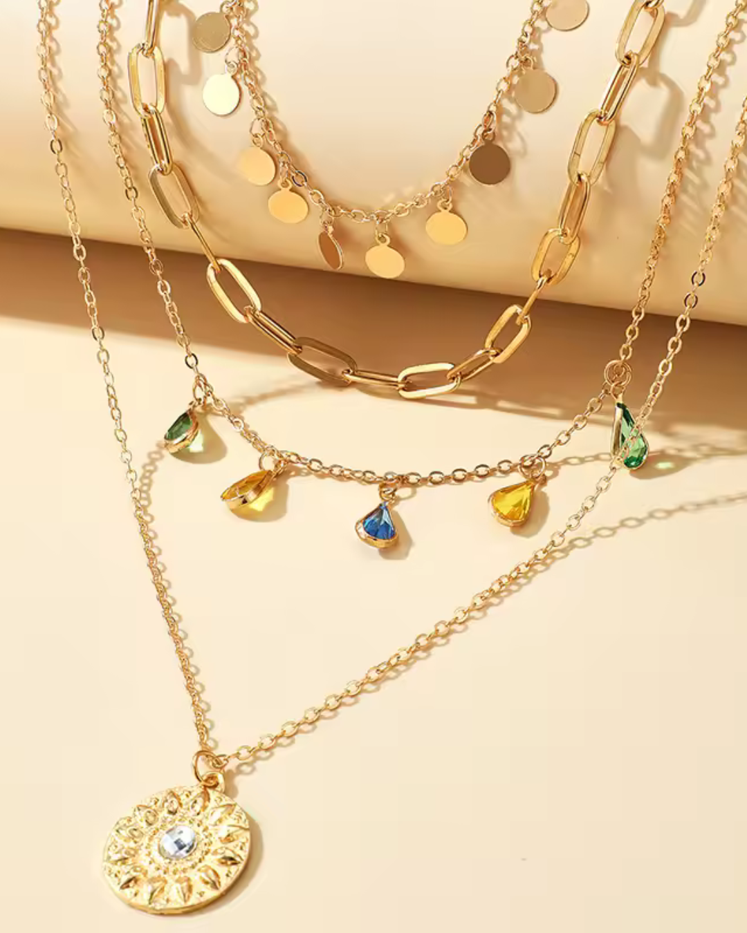 SET COLLANA MIDI - Impattante Set di Catene con Charm, Monete e Gemme