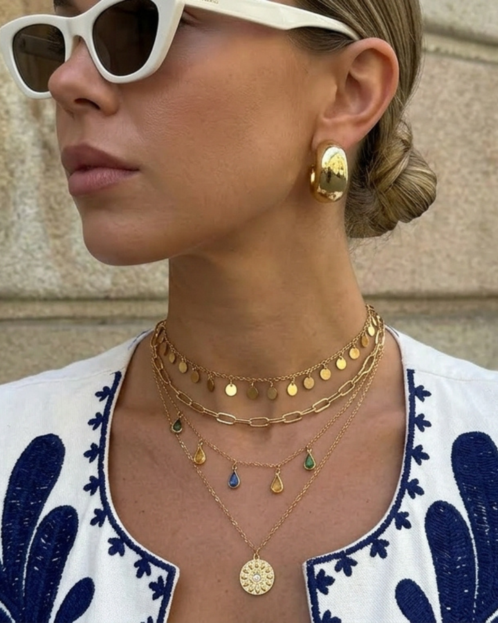 SET COLLANA MIDI - Impattante Set di Catene con Charm, Monete e Gemme