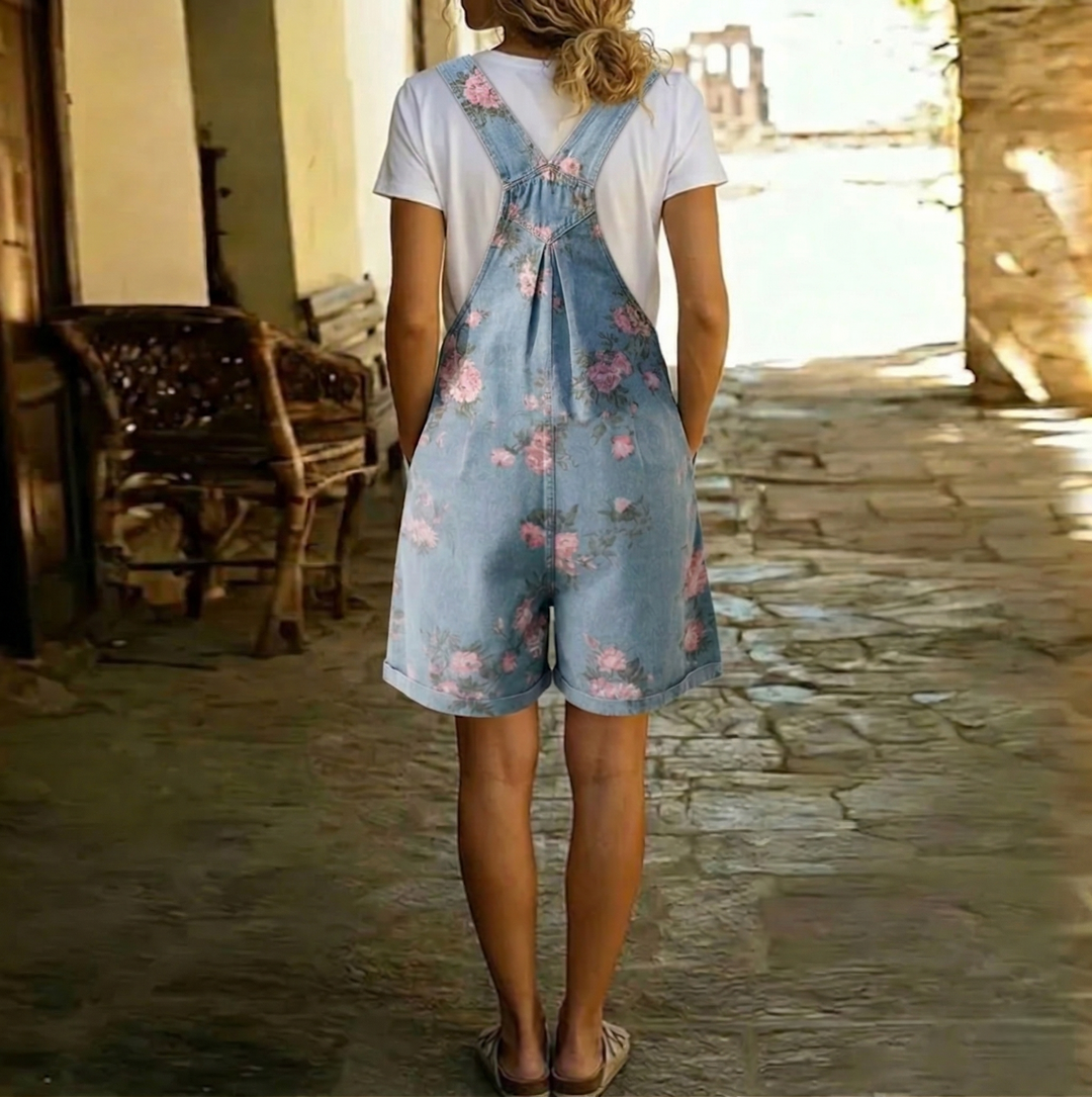 Judy™ | Kombinezon z denimu w kwiaty, vintage, prany