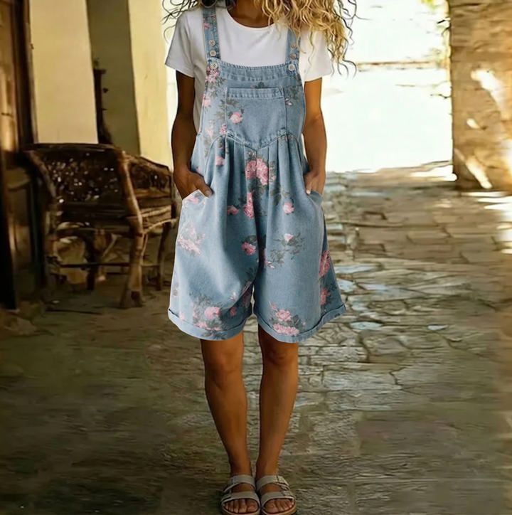 Judy™ | Kombinezon z denimu w kwiaty, vintage, prany