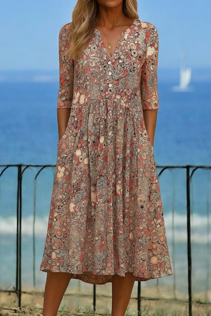 Harlow | Graceful V-Neck Elegance Midi Dress