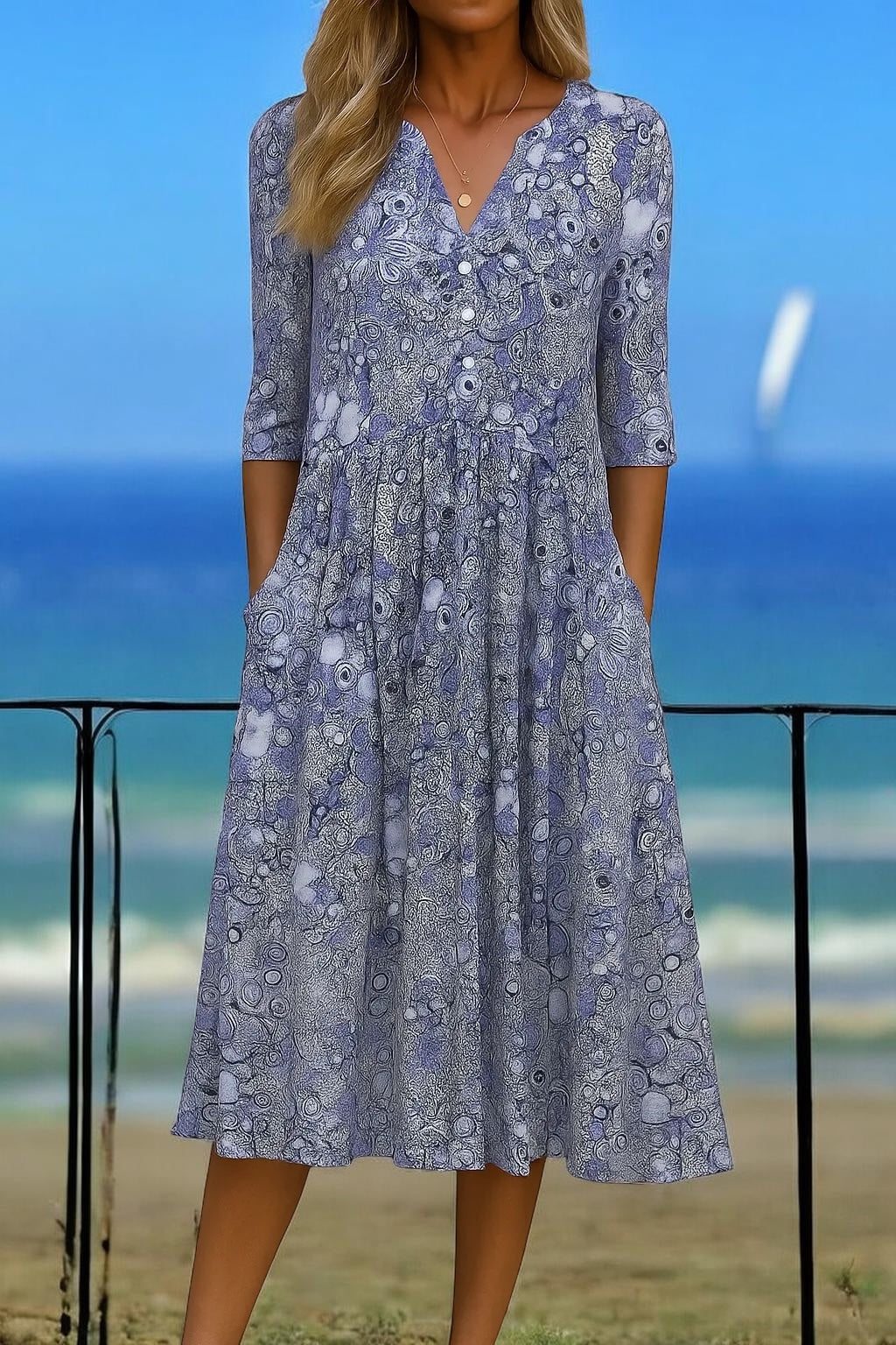 Harlow | Graceful V-Neck Elegance Midi Dress