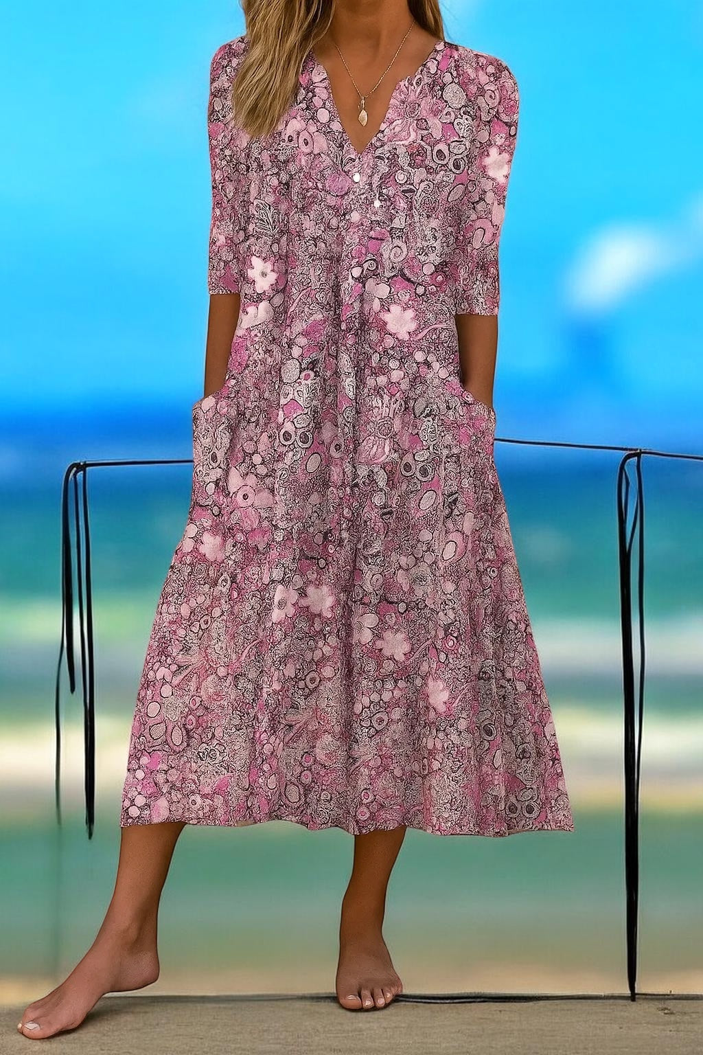 Harlow | Graceful V-Neck Elegance Midi Dress