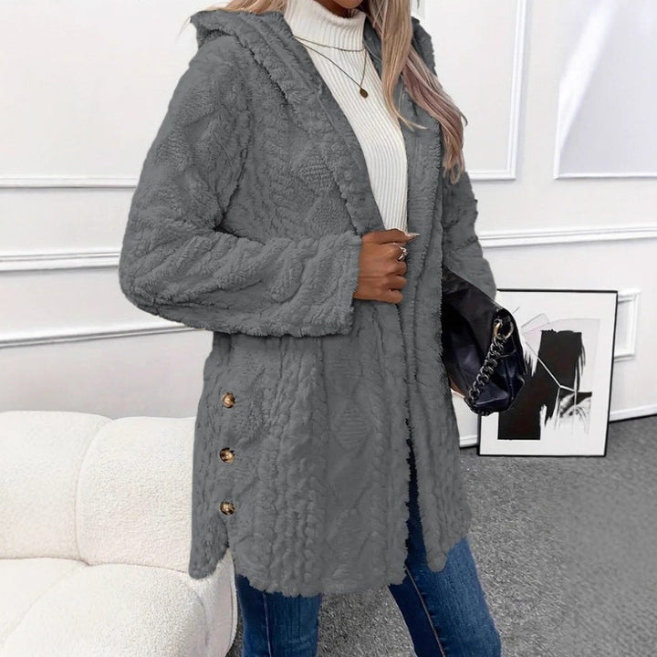 Fuzzy Fleece Button Down Jacket Hooded Open Front Cardigan Sweater