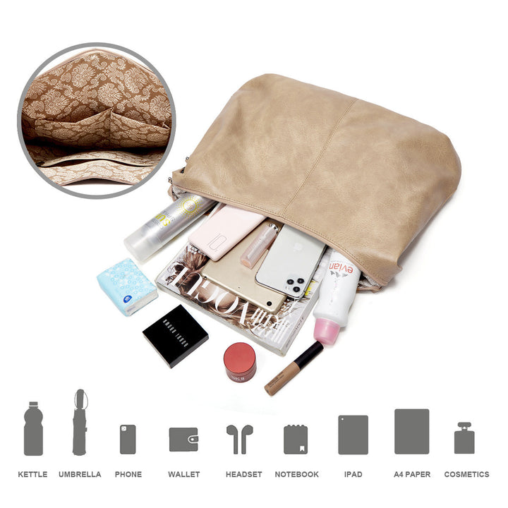 Miękka torebka hobo w stylu slouchy - zestaw 3-częściowy