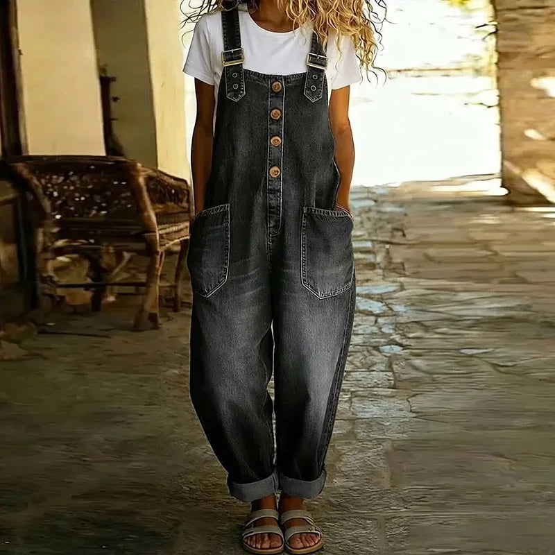 Mae™ | Vintage ogrodniczki z miękkiej bawełny w efekcie denimu