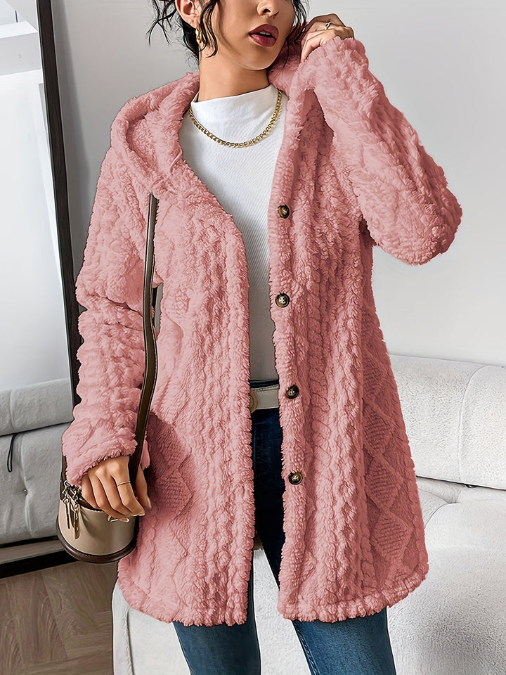 Fuzzy Fleece Button Down Jacket Hooded Open Front Cardigan Sweater