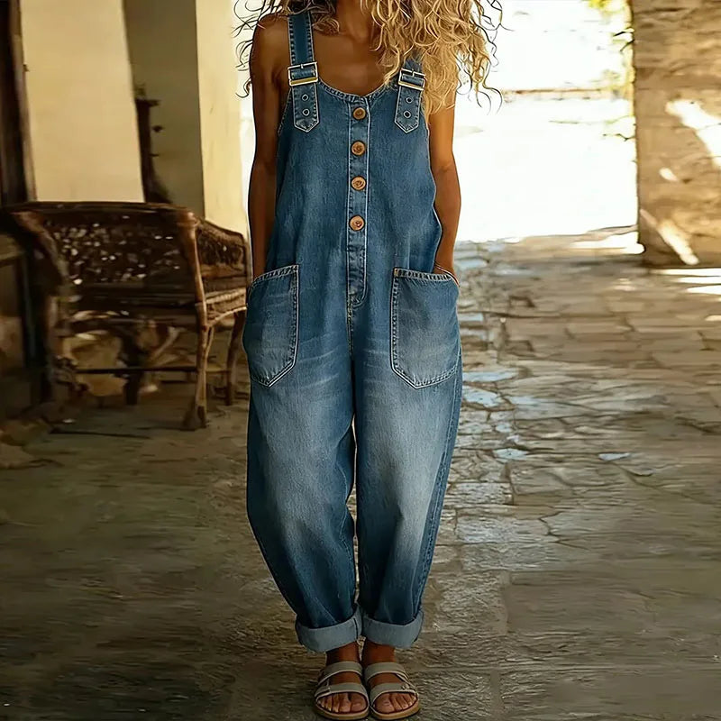 Mae™ | Vintage ogrodniczki z miękkiej bawełny w efekcie denimu