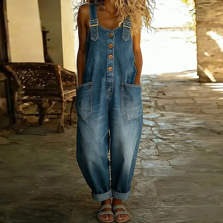Mae™ | Vintage ogrodniczki z miękkiej bawełny w efekcie denimu