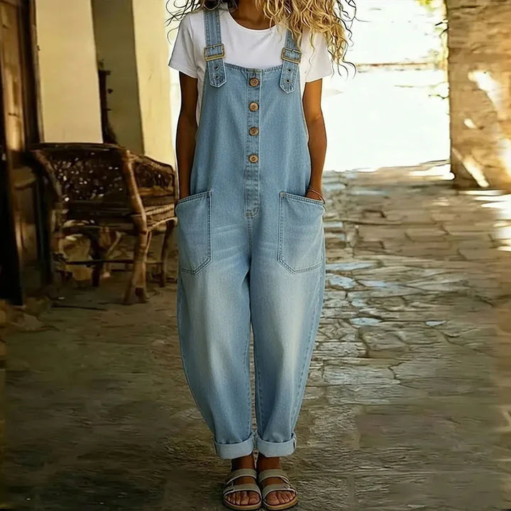 Mae™ | Vintage ogrodniczki z miękkiej bawełny w efekcie denimu