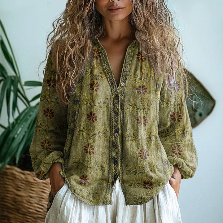 Brianna - Elegante Camicia Vintage con Stampa Floreale