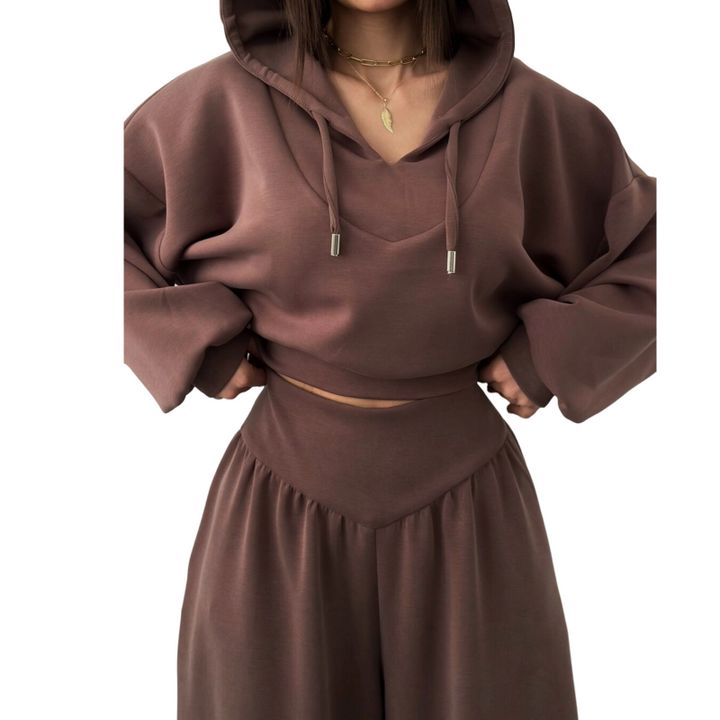 Set Wina da Donna - Confortevole Loungewear Pantaloni a Gamba Larga e Hoodie Corto