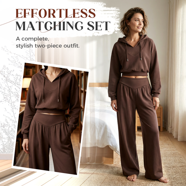 Set Wina da Donna - Confortevole Loungewear Pantaloni a Gamba Larga e Hoodie Corto