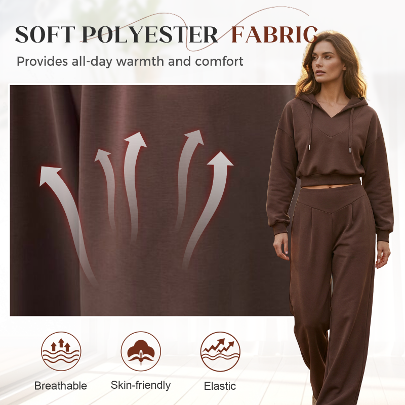 Set Wina da Donna - Confortevole Loungewear Pantaloni a Gamba Larga e Hoodie Corto