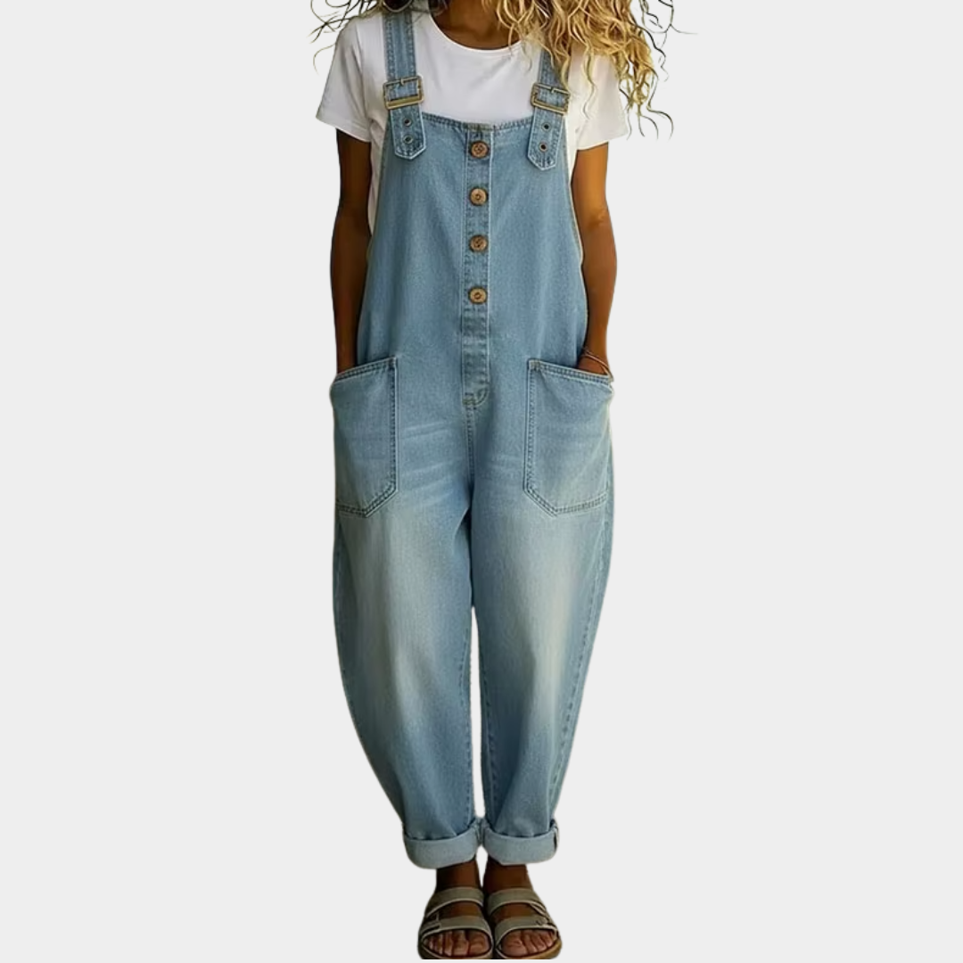 Mae™ | Vintage ogrodniczki z miękkiej bawełny w efekcie denimu