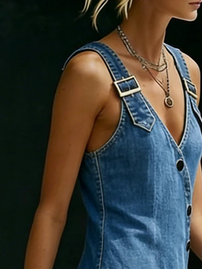 Vera™ | Długa sukienka z denimu zapinana na guziki