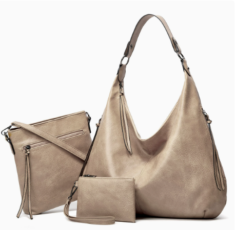 Miękka torebka hobo w stylu slouchy - zestaw 3-częściowy