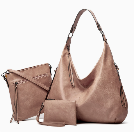 Miękka torebka hobo w stylu slouchy - zestaw 3-częściowy