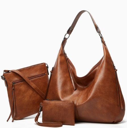 Miękka torebka hobo w stylu slouchy - zestaw 3-częściowy