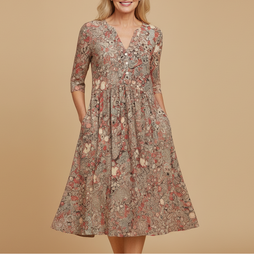 Harlow | Graceful V-Neck Elegance Midi Dress