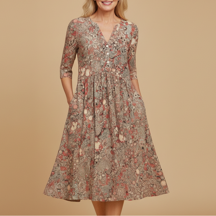 Harlow | Graceful V-Neck Elegance Midi Dress