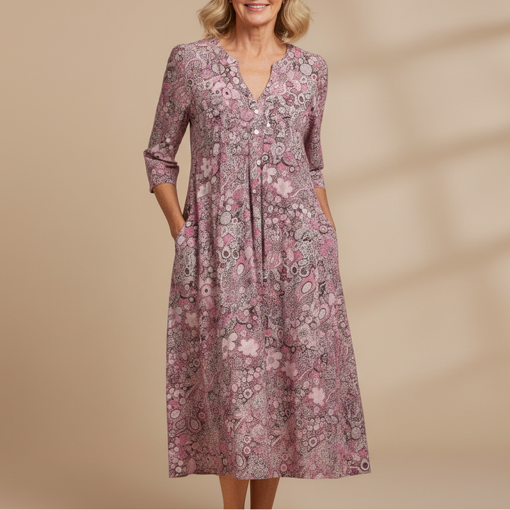 Harlow | Graceful V-Neck Elegance Midi Dress