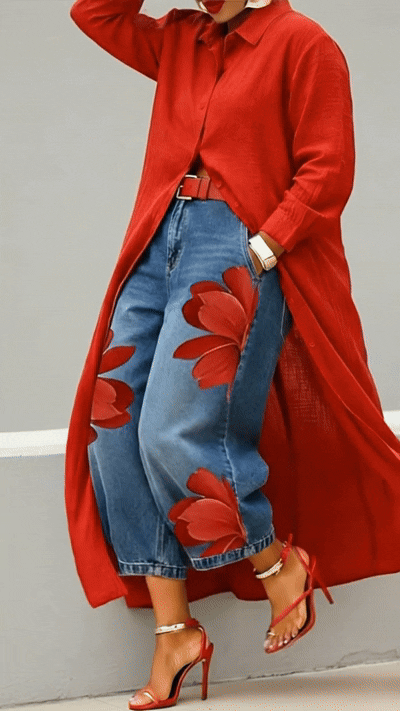 Fiore Rosso - Comodo Completo jeans + camicia 🌼