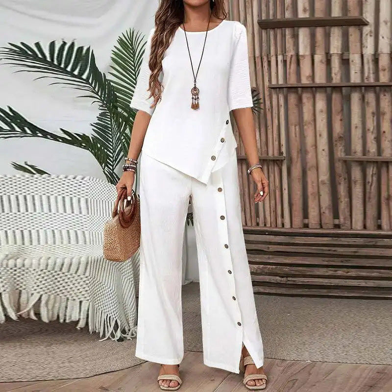 Amelina | Dopasowany komplet z guzikami elegancki i swobodny styl