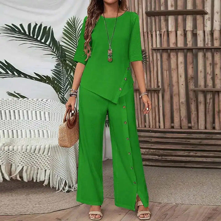 Amelina | Dopasowany komplet z guzikami elegancki i swobodny styl