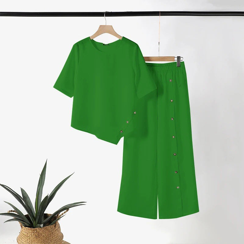 Amelina | Dopasowany komplet z guzikami elegancki i swobodny styl