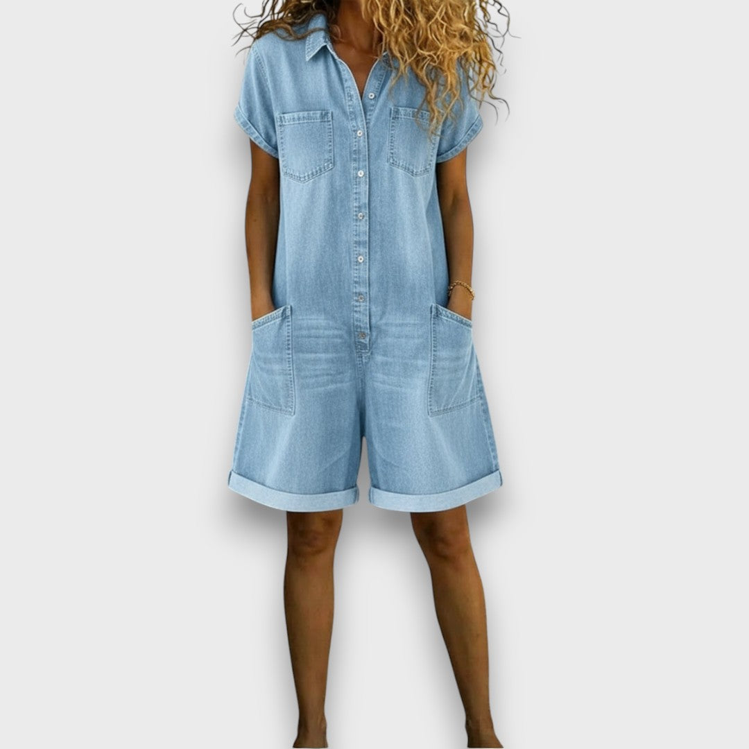 Joan™ | Krótki kombinezon bawełniany w stylu denim