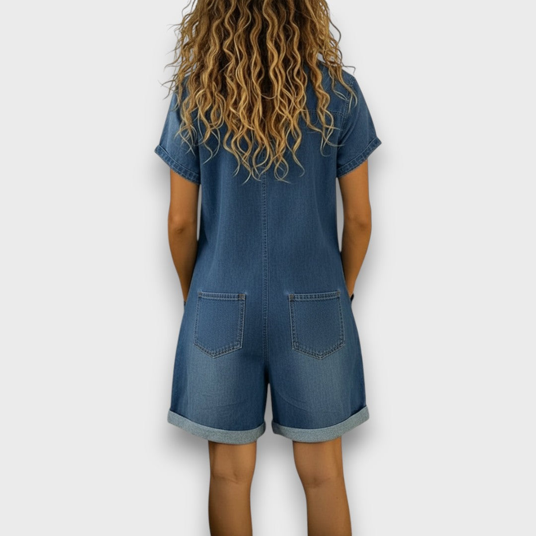 SAYLOR | Vintage Short Cotton Denim-Look Overalls