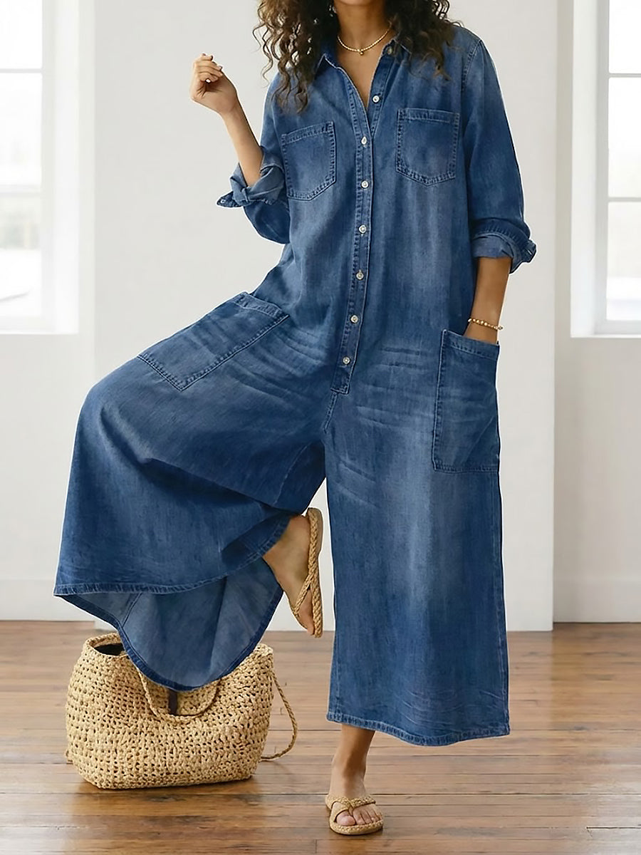 Diana™ | Kombinezon z denimu vintage na guziki