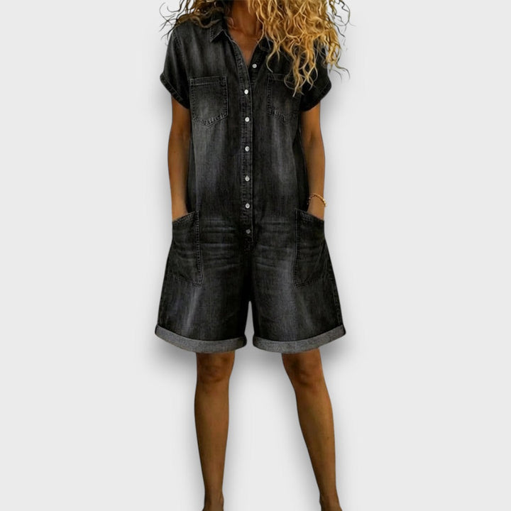 SAYLOR | Vintage Short Cotton Denim-Look Overalls