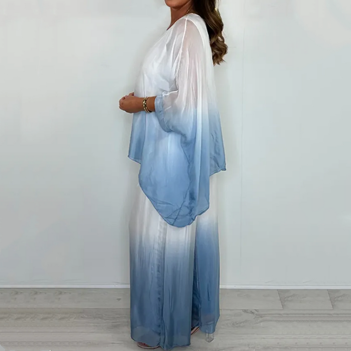 Kyra | Zestaw Dip Dye: zwiewny top i szerokie spodnie styl casual i elegancki
