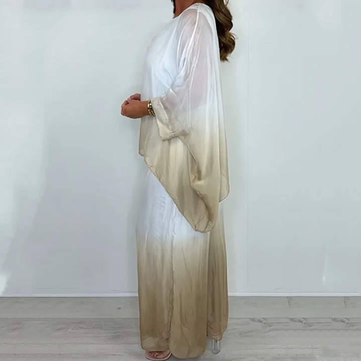 Kyra | Zestaw Dip Dye: zwiewny top i szerokie spodnie styl casual i elegancki