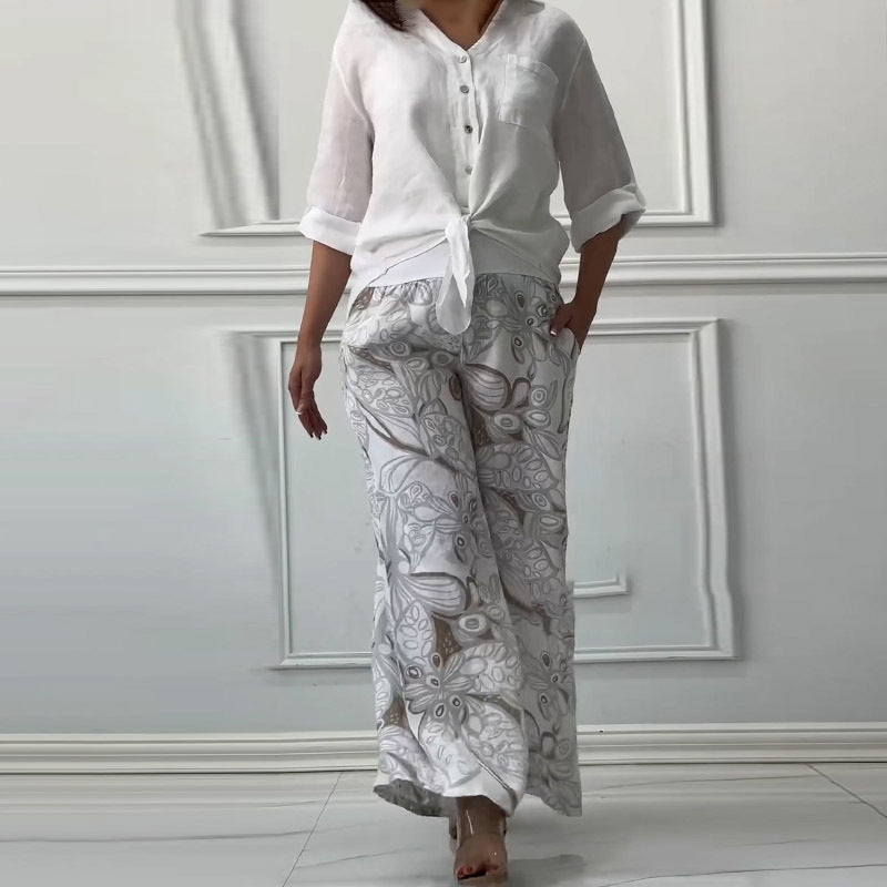 Penelope | Elegancki dwuczęściowy zestaw: kardigan i spodnie z wysokim stanem