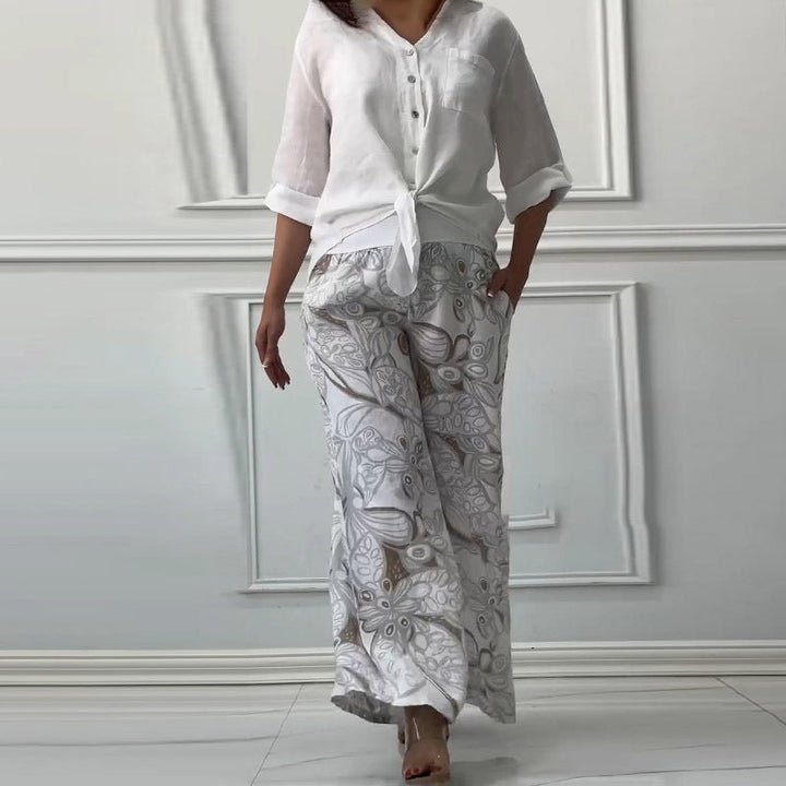 Penelope | Elegancki dwuczęściowy zestaw: kardigan i spodnie z wysokim stanem