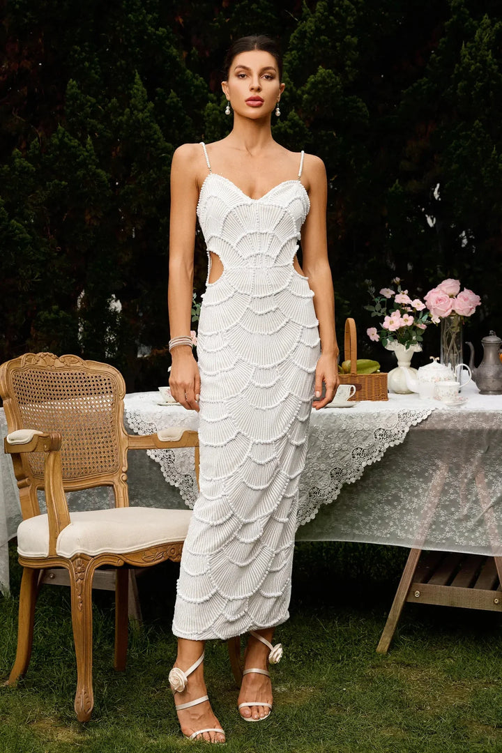 ELARA | Abito midi elegante lavorato con dettagli cut-out